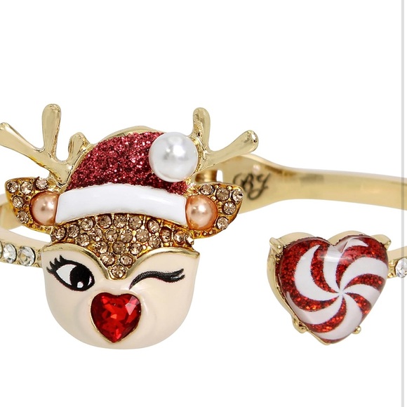 Betsey Johnson Reindeer Hinged Bangle Bracelet - Picture 2 of 3